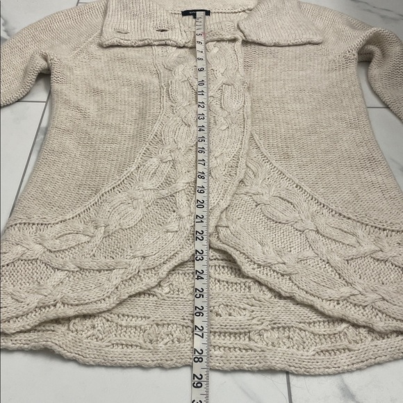 Elegant Cream Button-Up 3/4 Length Cardigan Mock Neck Collar Long Sleeves Sz S - Picture 12 of 13